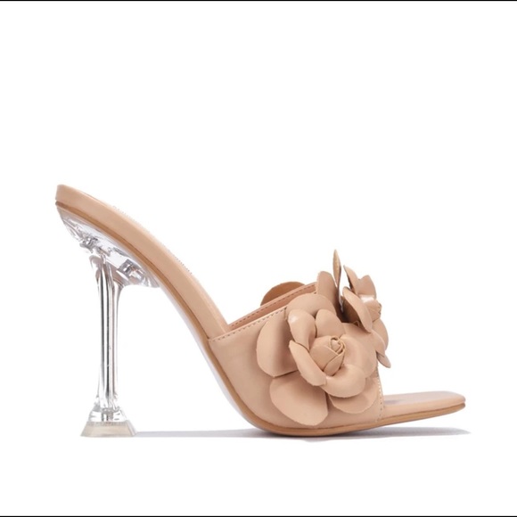 Cape Robbin Shoes - Cape Robbin Women's Floral Flared Heels Nude